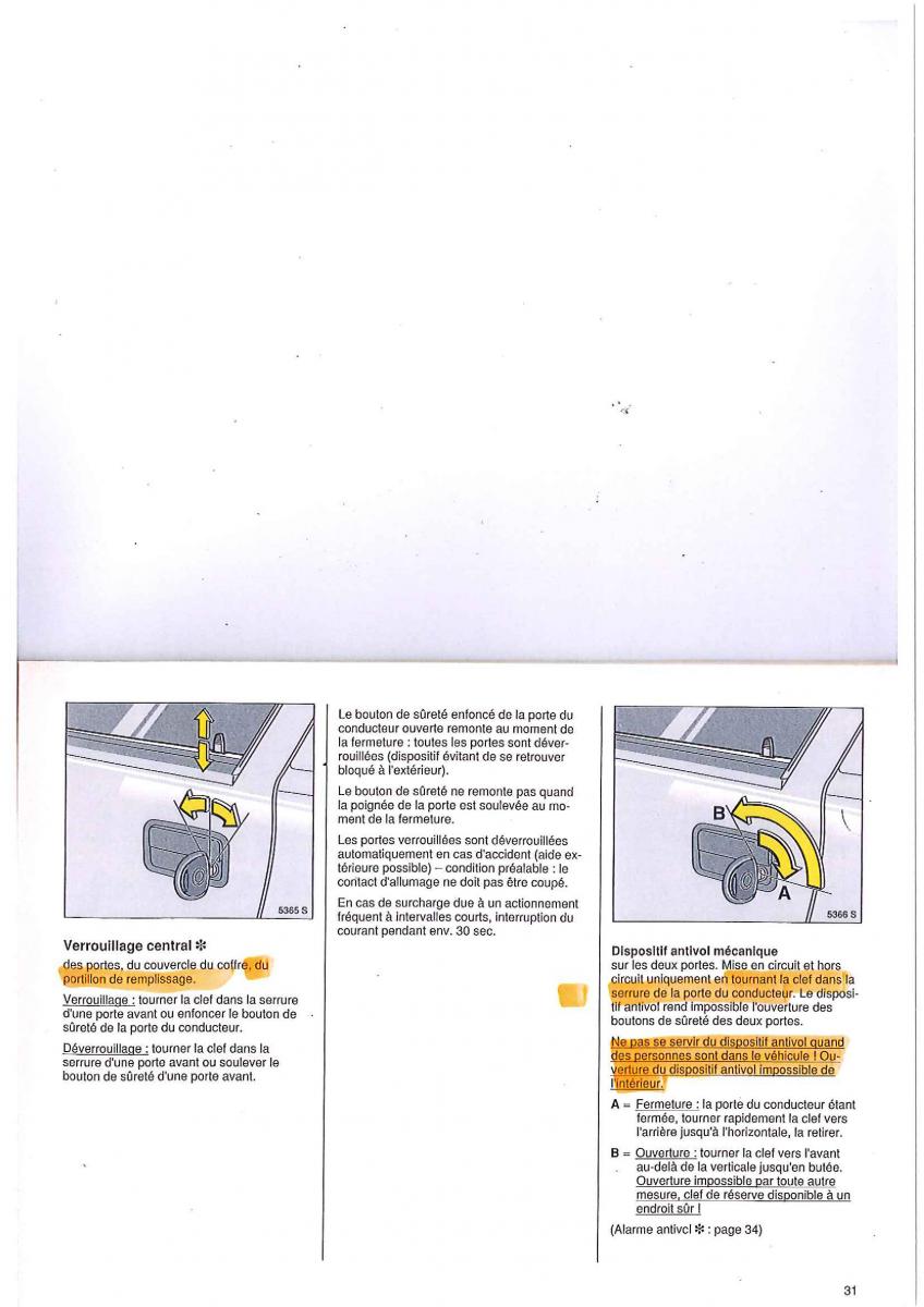 Opel Tigra I manuel du proprietaire / page 31