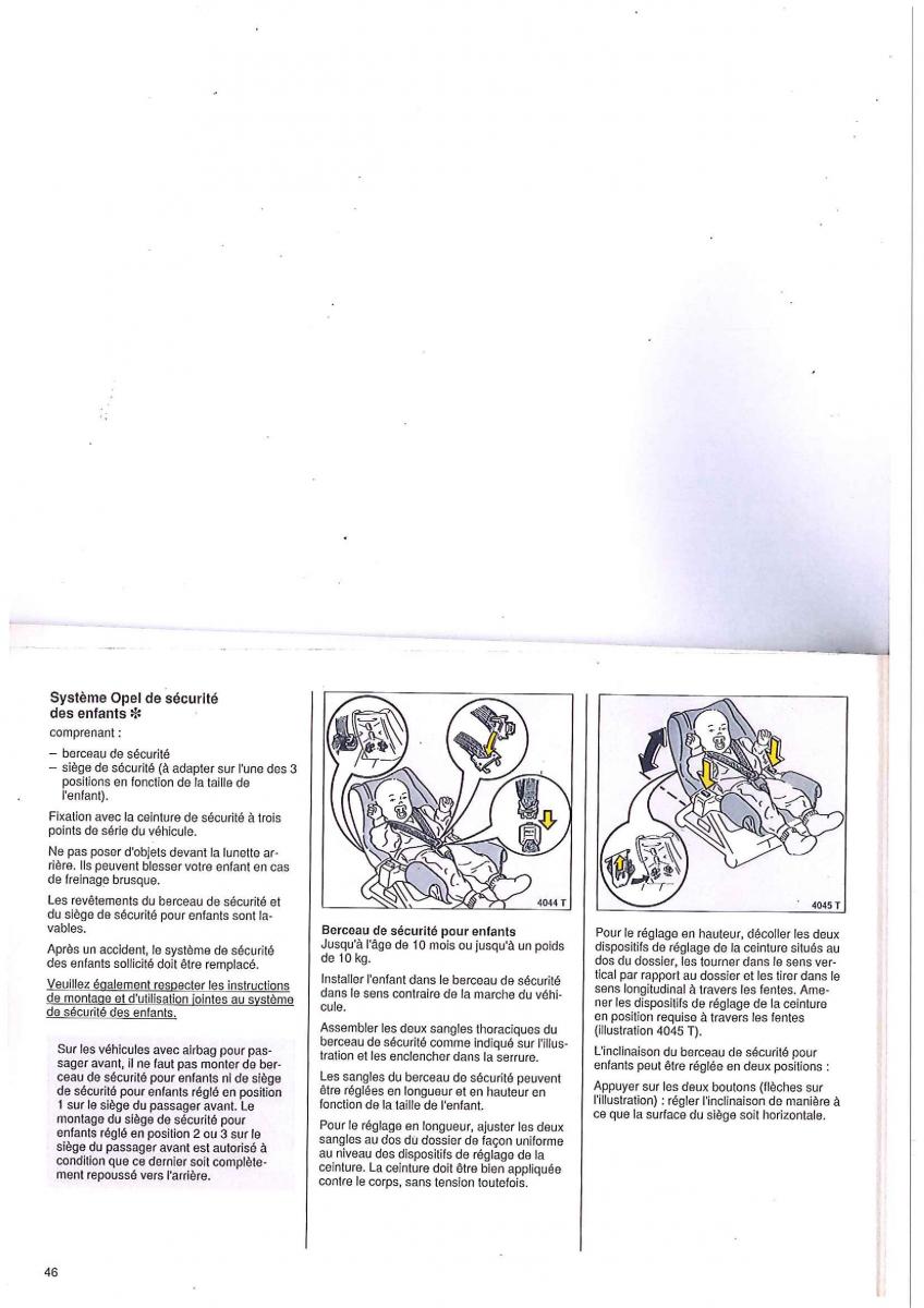 manual Opel Tigra I manuel du proprietaire / page 46