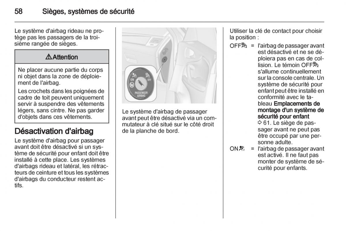 manual Opel Zafira C manuel du proprietaire / page 60