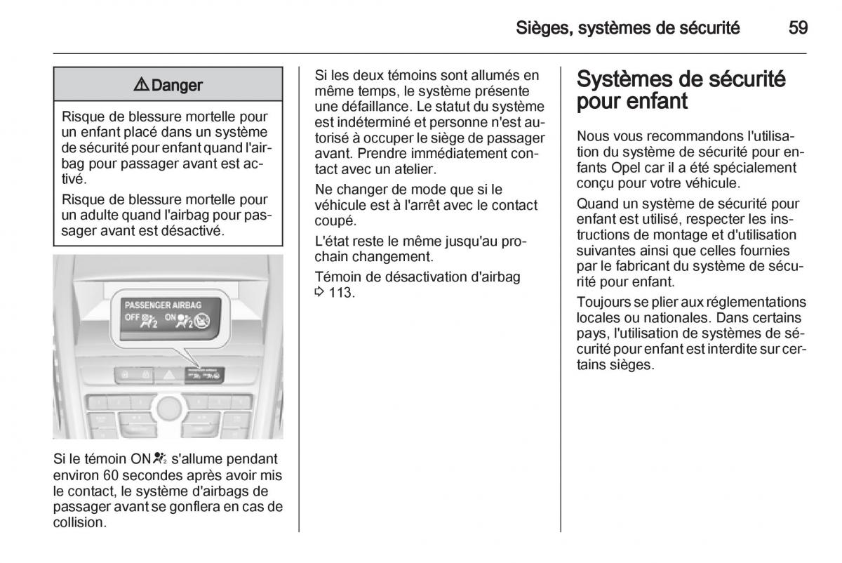 manual Opel Zafira C manuel du proprietaire / page 61