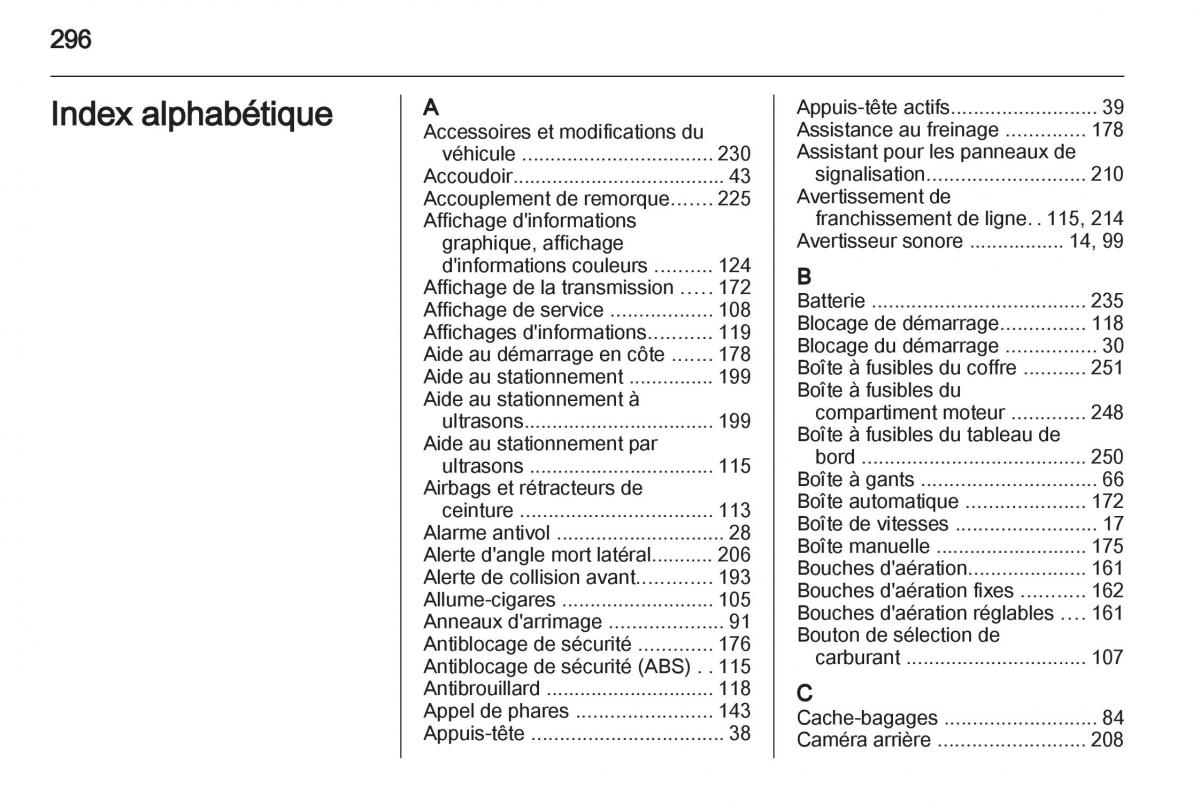 Opel Zafira C manuel du proprietaire / page 298