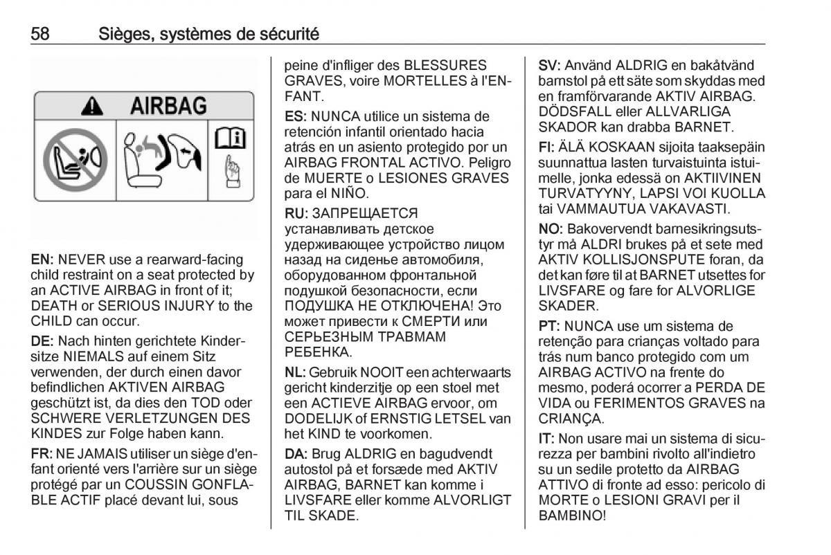 manual  Opel Zafira C FL manuel du proprietaire / page 60