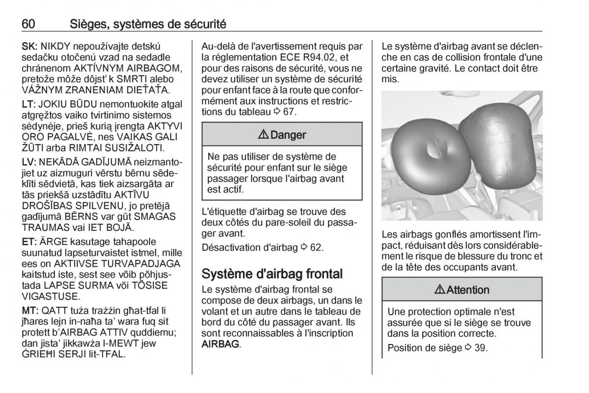 manual  Opel Zafira C FL manuel du proprietaire / page 62