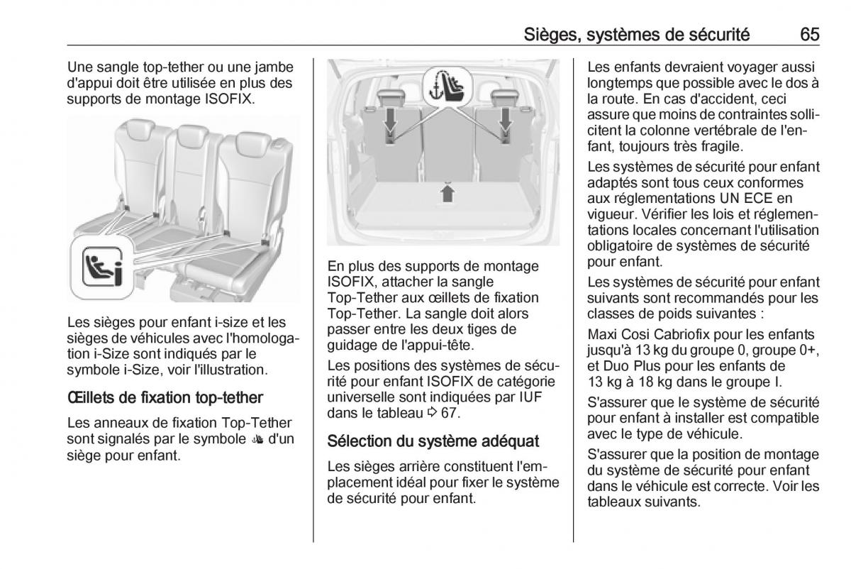 Opel Zafira C FL manuel du proprietaire / page 67