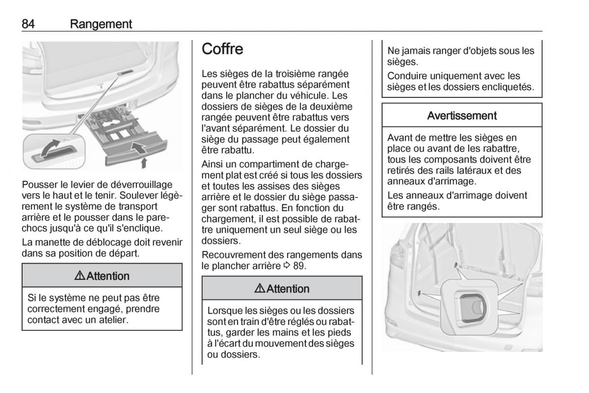 manual  Opel Zafira C FL manuel du proprietaire / page 86