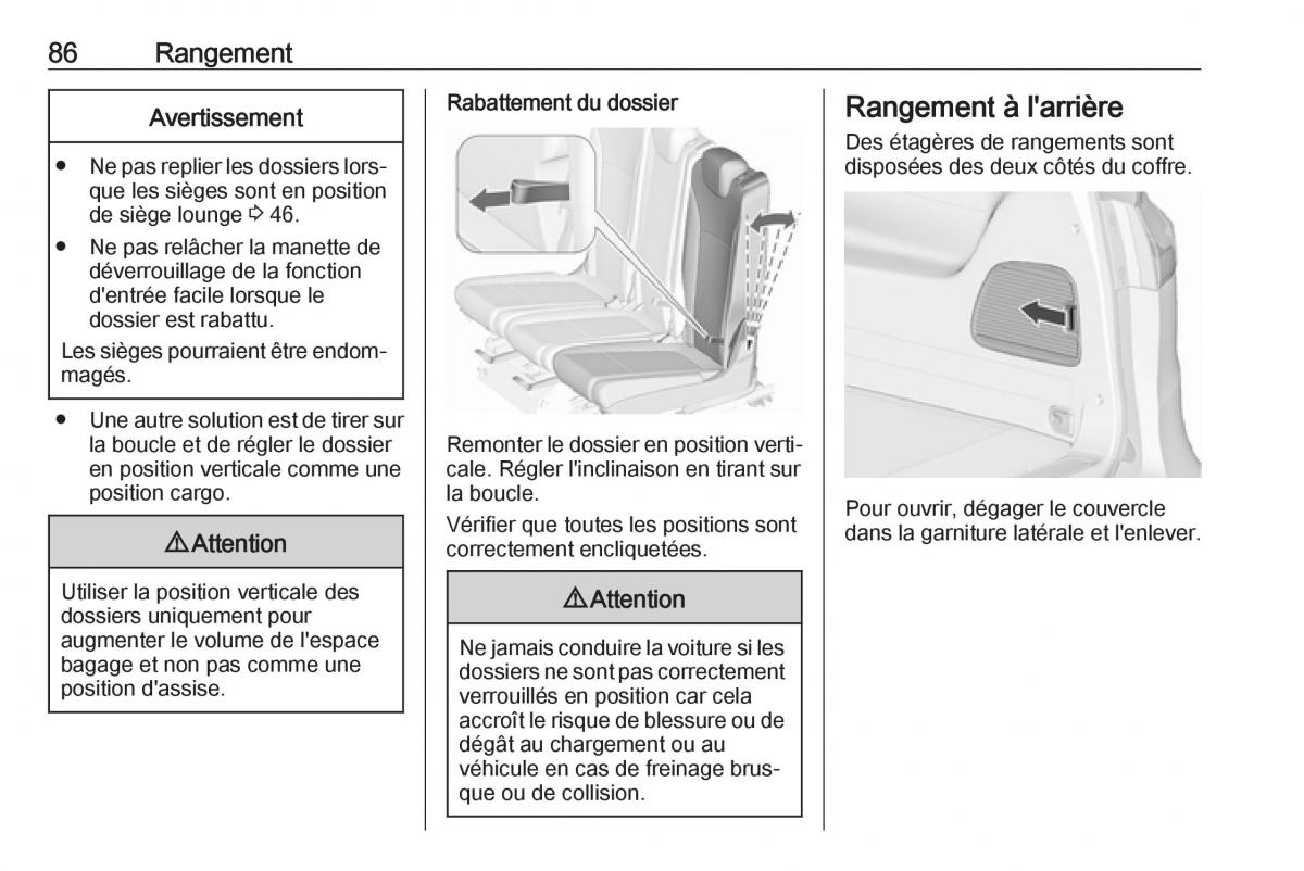 manual  Opel Zafira C FL manuel du proprietaire / page 88