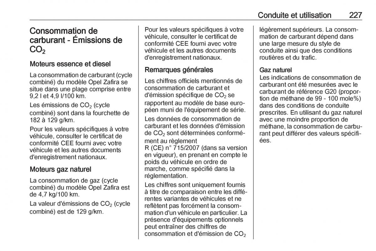 manual  Opel Zafira C FL manuel du proprietaire / page 229