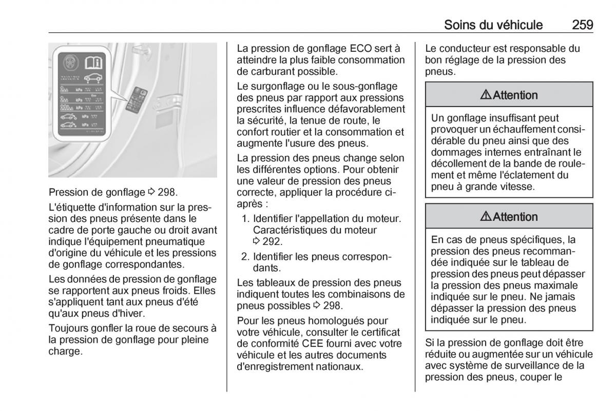 manual  Opel Zafira C FL manuel du proprietaire / page 261