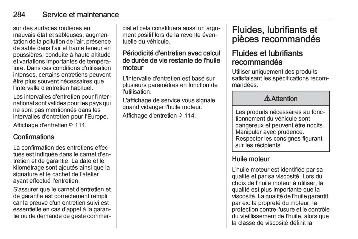 manual  Opel Zafira C FL manuel du proprietaire / page 286