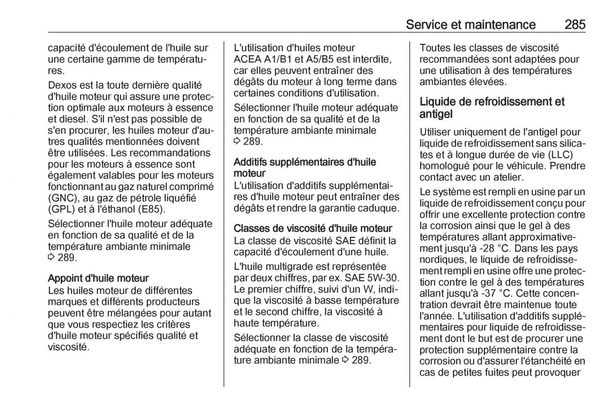 manual  Opel Zafira C FL manuel du proprietaire / page 287