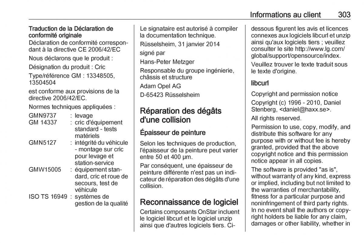 manual  Opel Zafira C FL manuel du proprietaire / page 305