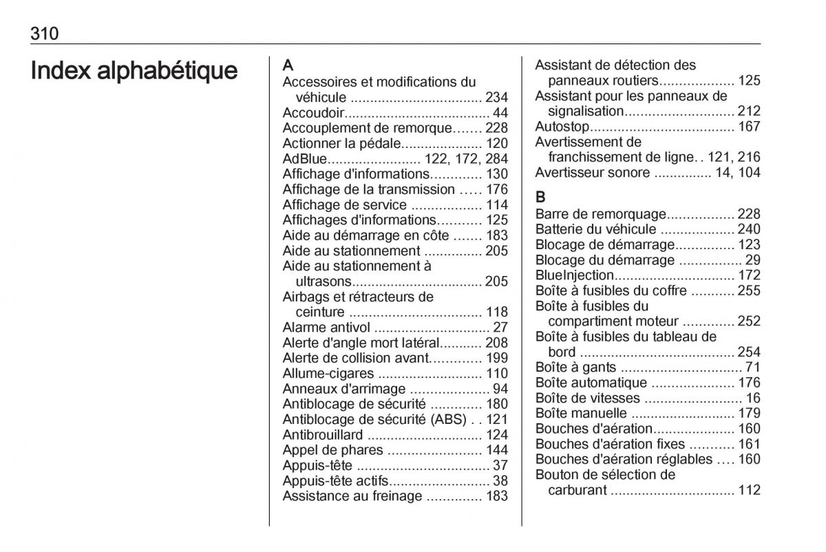 manual  Opel Zafira C FL manuel du proprietaire / page 312