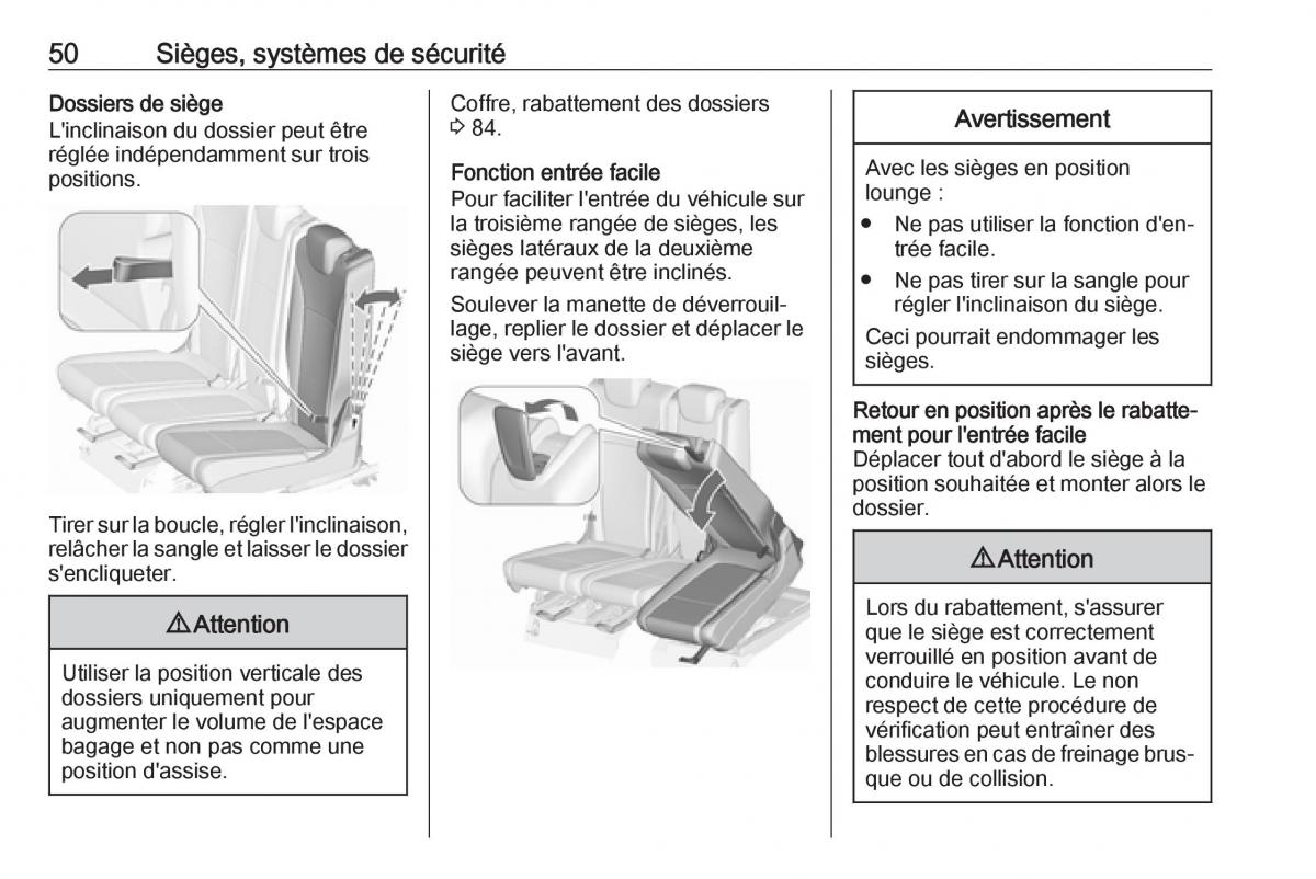 manual  Opel Zafira C FL manuel du proprietaire / page 52