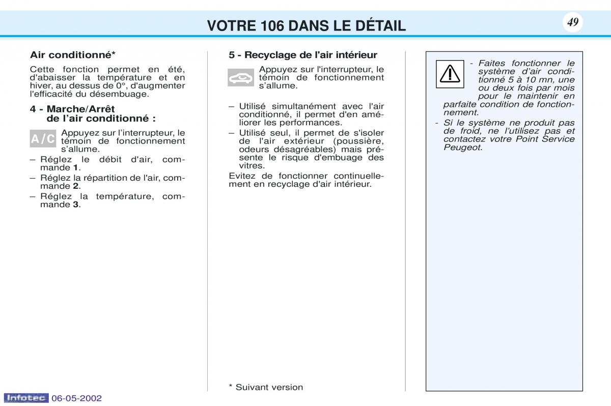 Peugeot 106 manuel du proprietaire / page 56