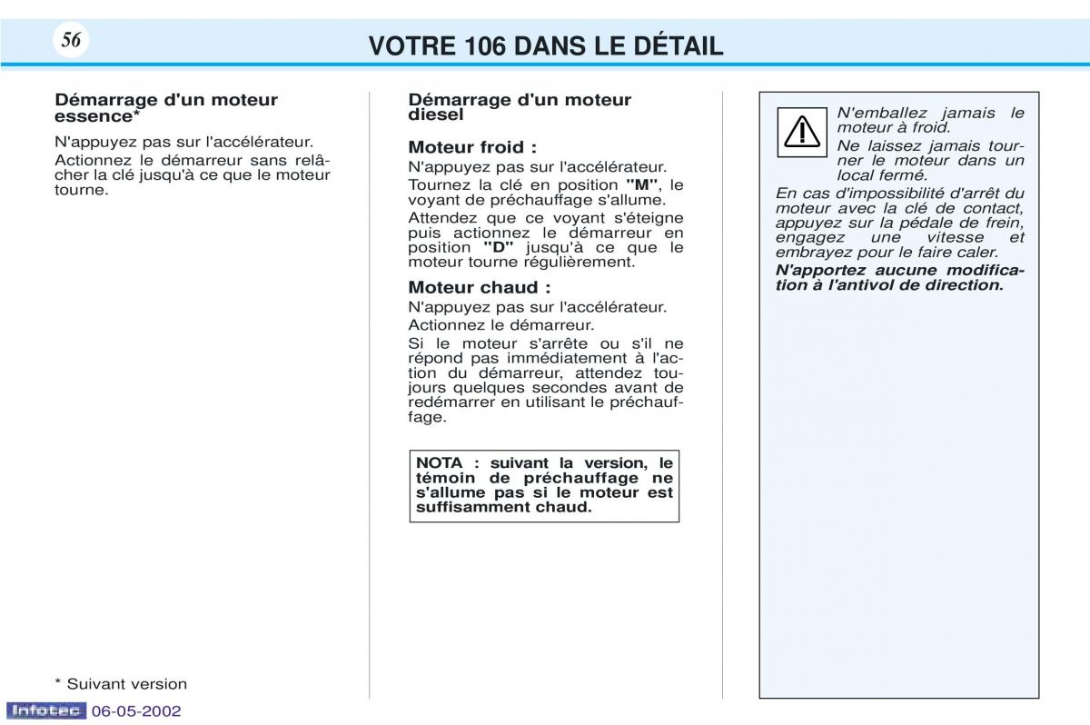 Peugeot 106 manuel du proprietaire / page 63