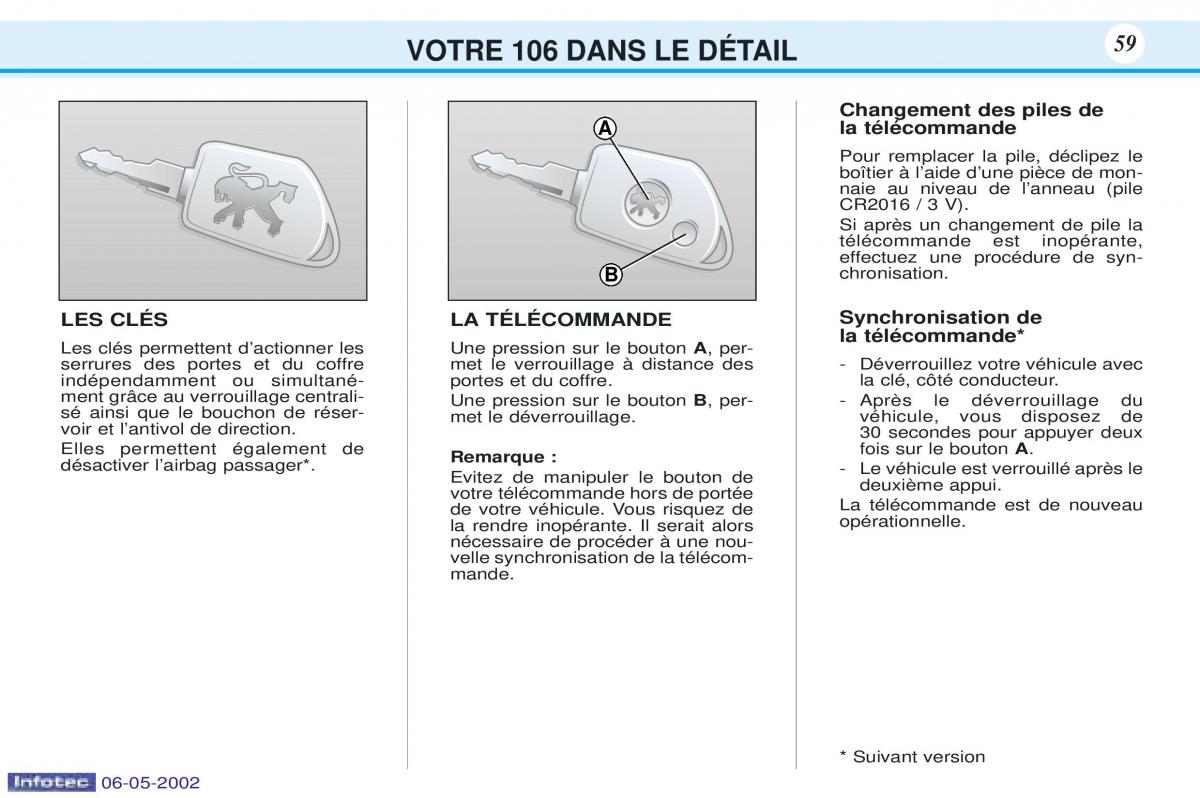 Peugeot 106 manuel du proprietaire / page 66