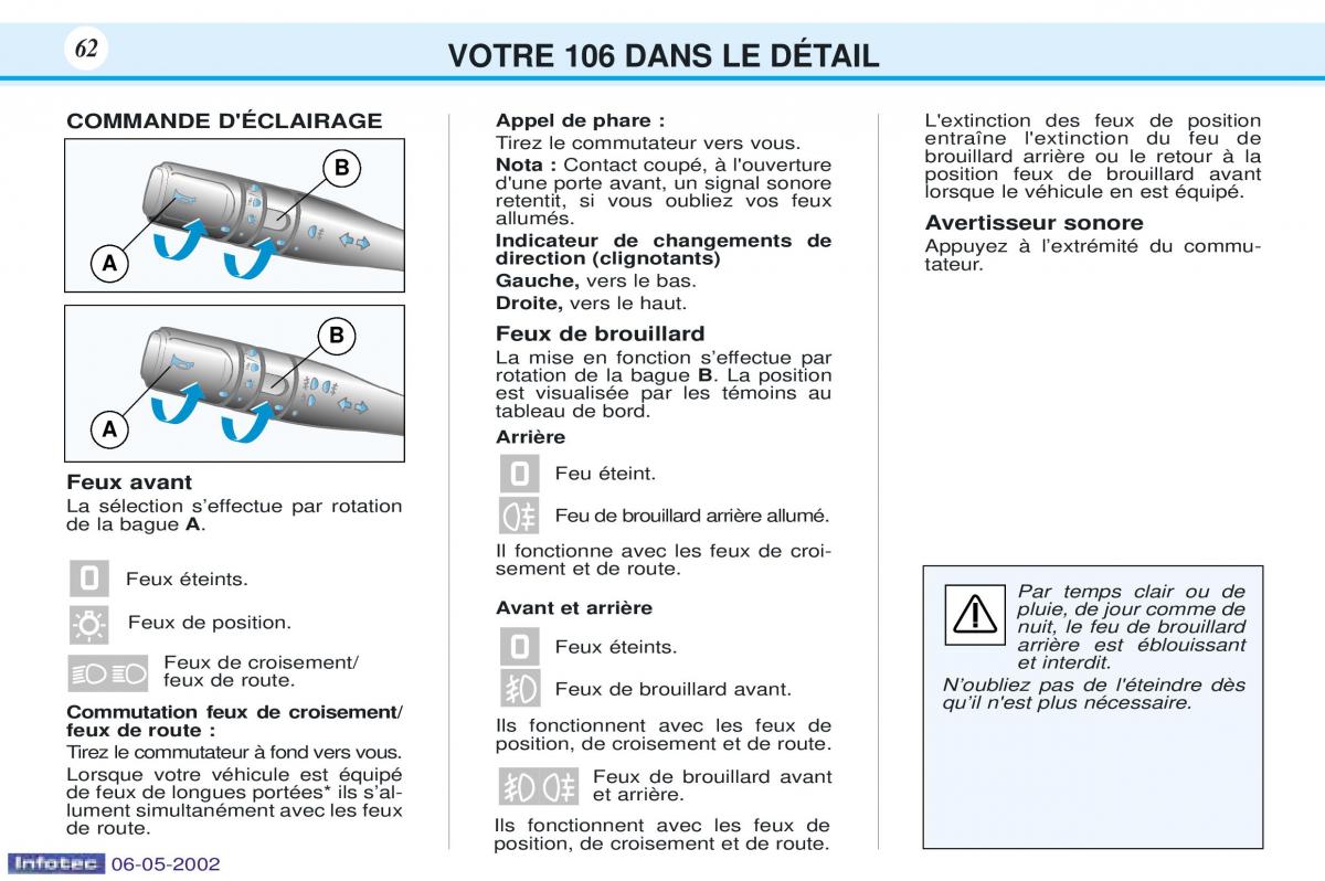 Peugeot 106 manuel du proprietaire / page 69