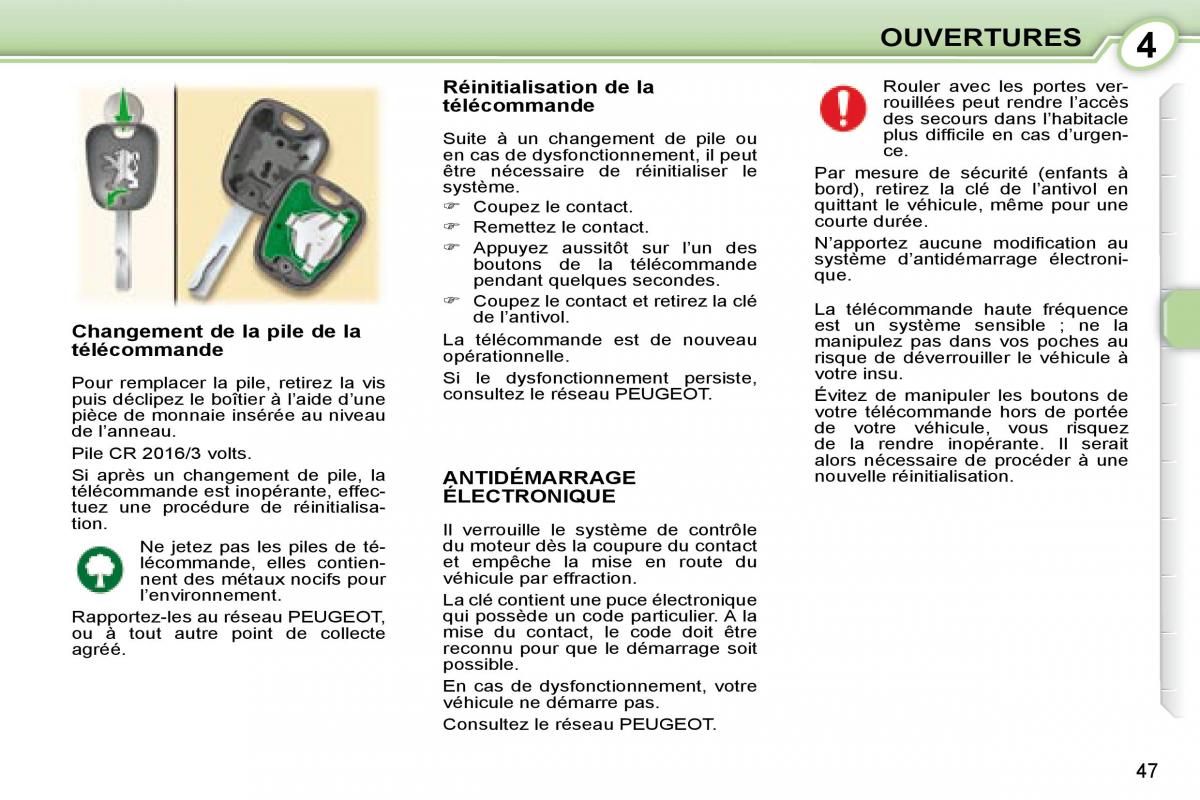 Peugeot 107 manuel du proprietaire / page 45