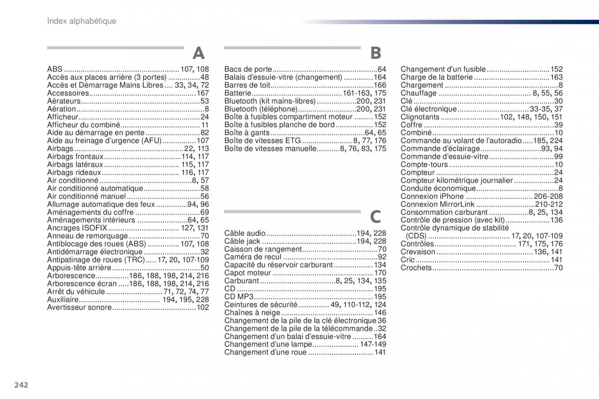 Peugeot 108 manuel du proprietaire / page 244