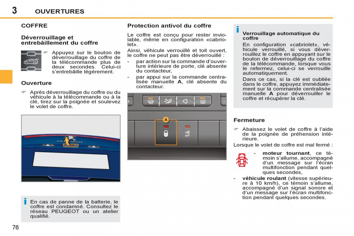 Peugeot 207 CC manuel du proprietaire / page 78