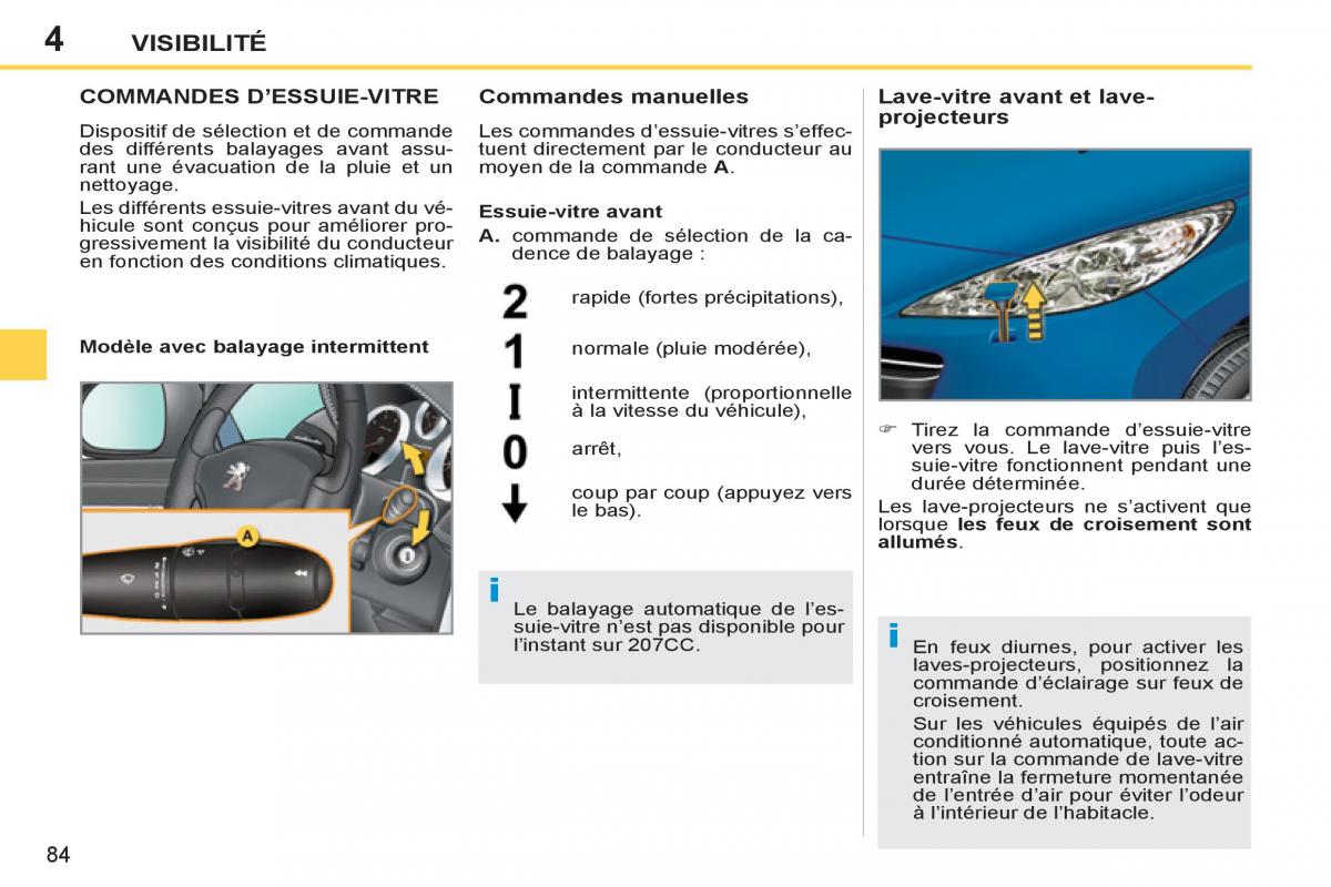 Peugeot 207 CC manuel du proprietaire / page 86