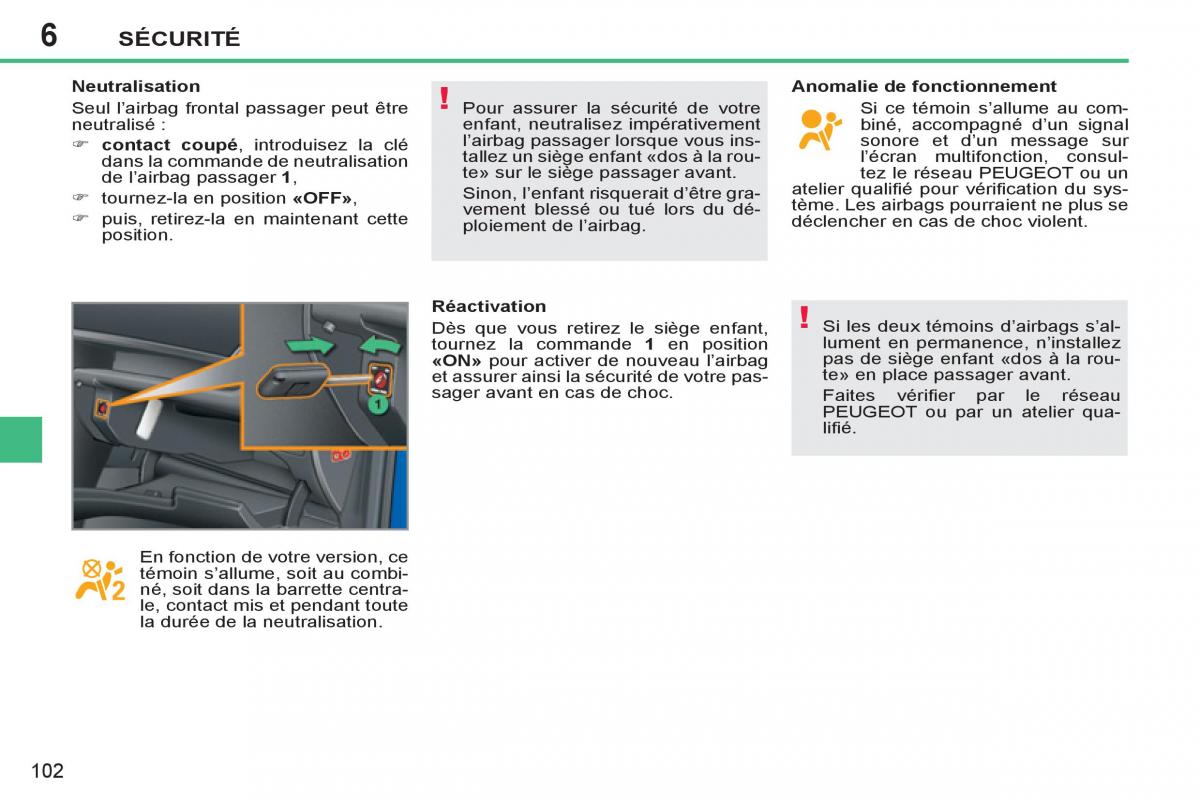 Peugeot 207 CC manuel du proprietaire / page 104