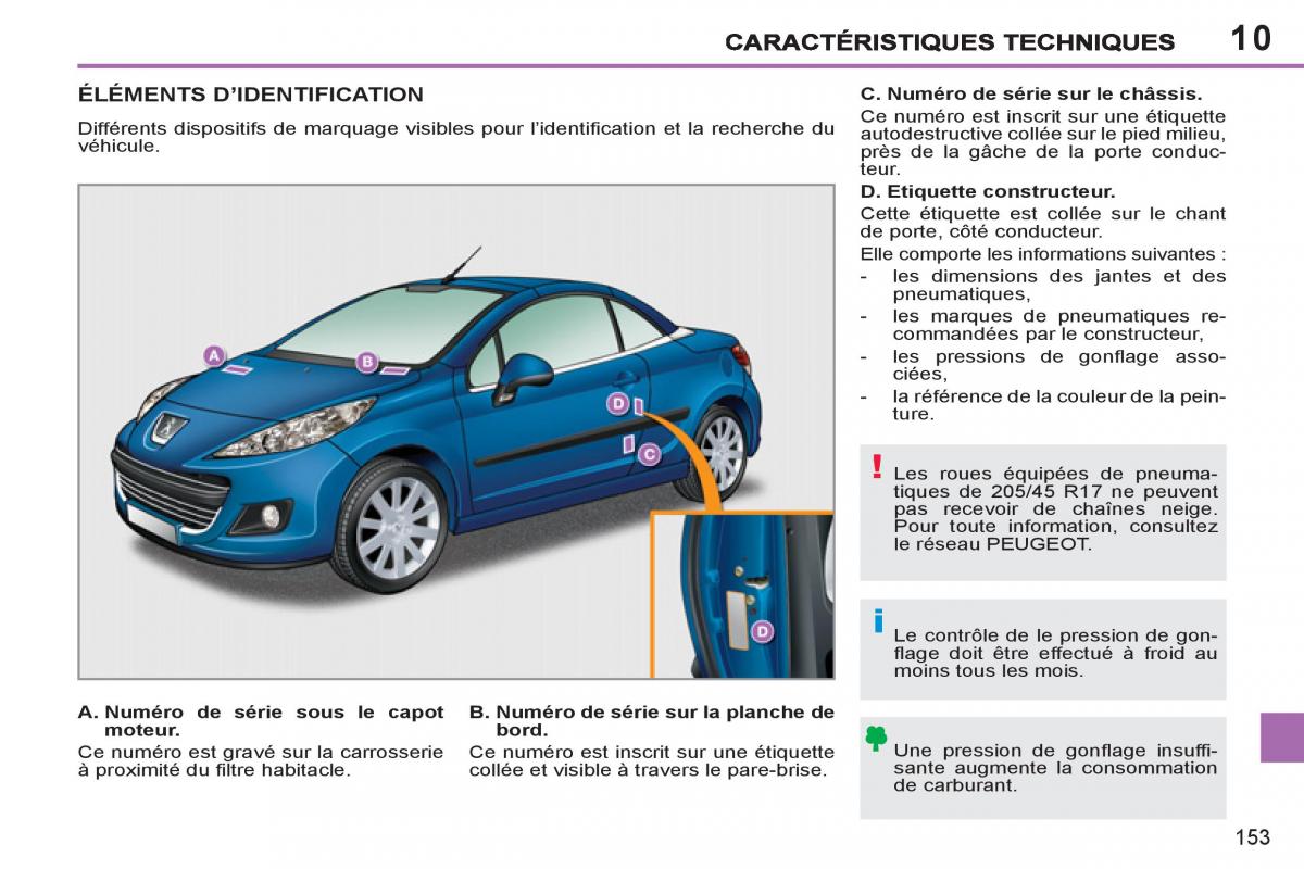 Peugeot 207 CC manuel du proprietaire / page 155