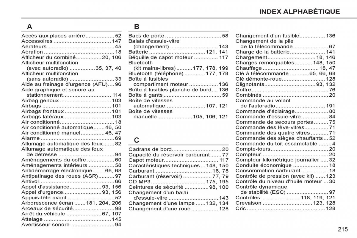 Peugeot 207 CC manuel du proprietaire / page 217