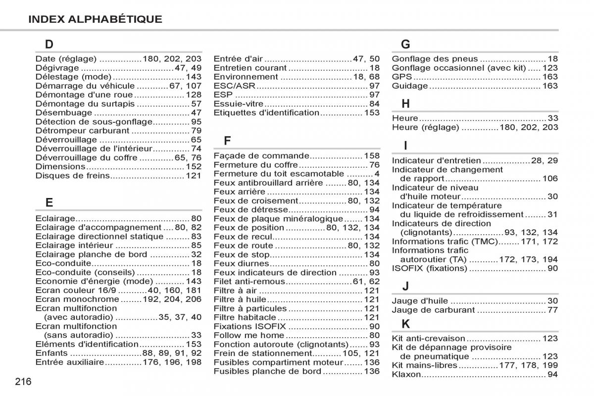 Peugeot 207 CC manuel du proprietaire / page 218