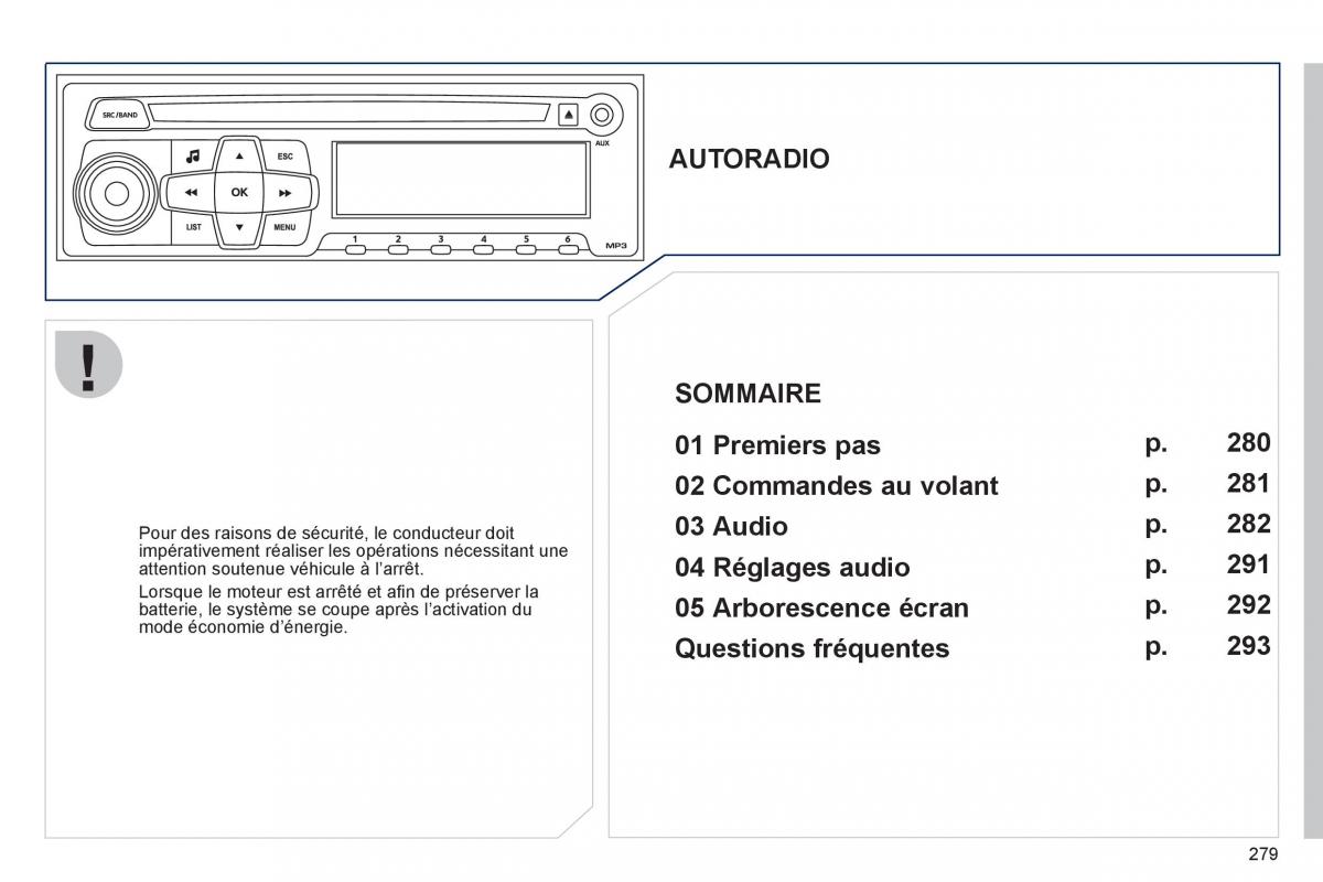 Peugeot 208 manuel du proprietaire / page 281