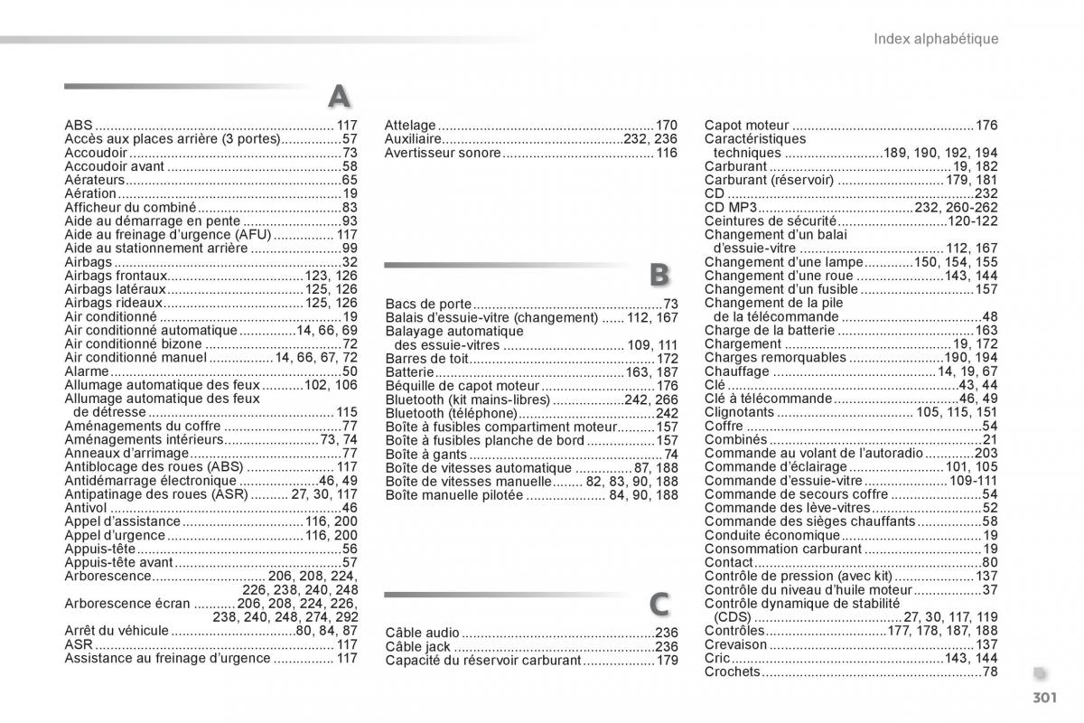 Peugeot 208 manuel du proprietaire / page 303