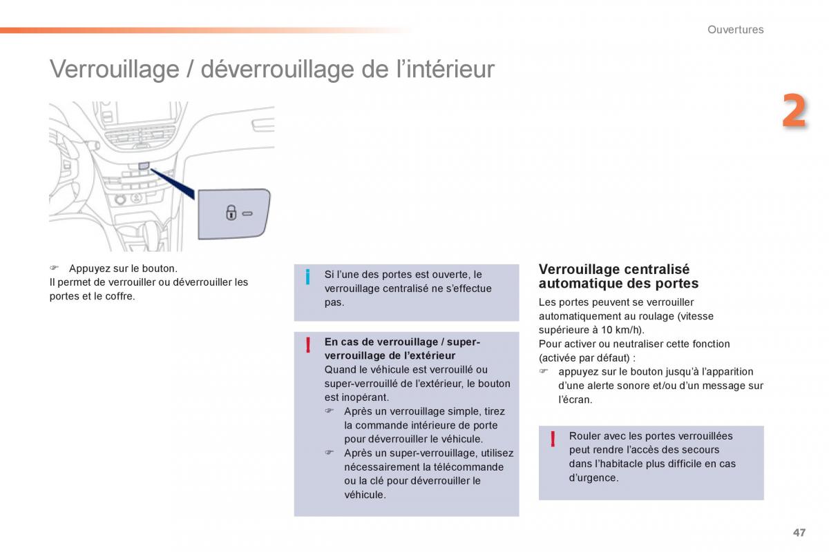 Peugeot 208 manuel du proprietaire / page 49