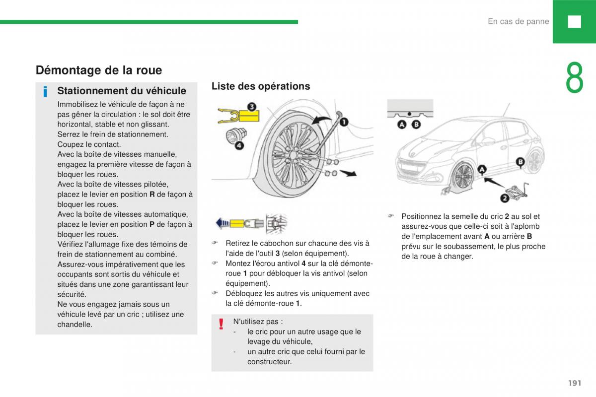 Peugeot 208 FL manuel du proprietaire / page 193