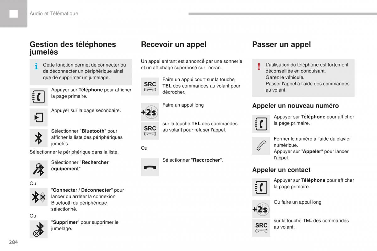 Peugeot 208 FL manuel du proprietaire / page 286