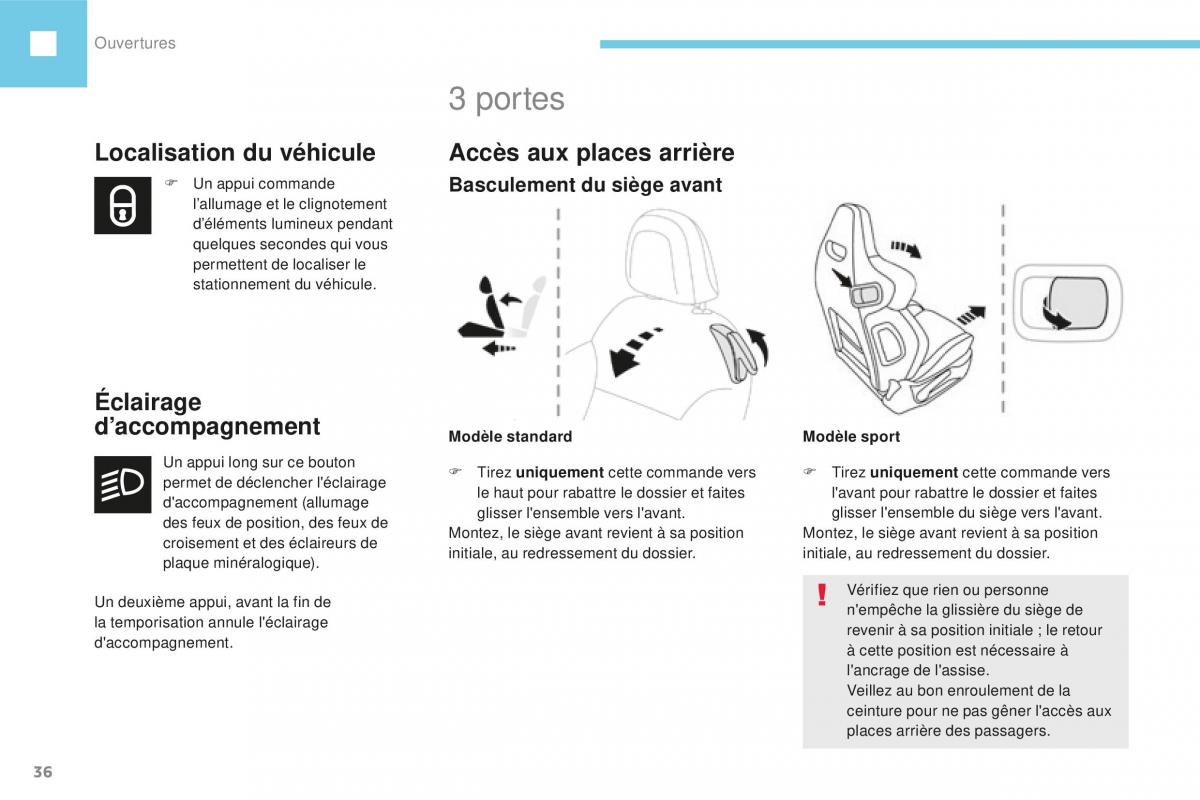 Peugeot 208 FL manuel du proprietaire / page 38