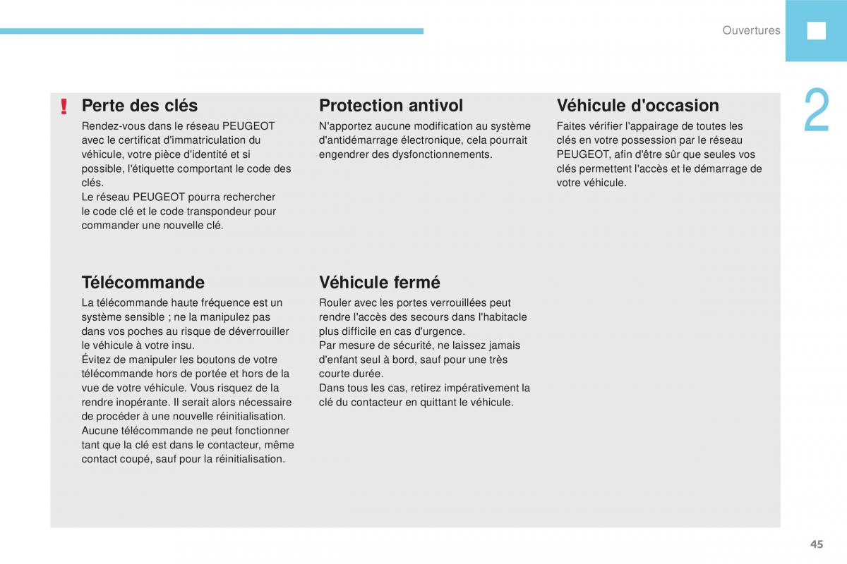 Peugeot 208 FL manuel du proprietaire / page 47