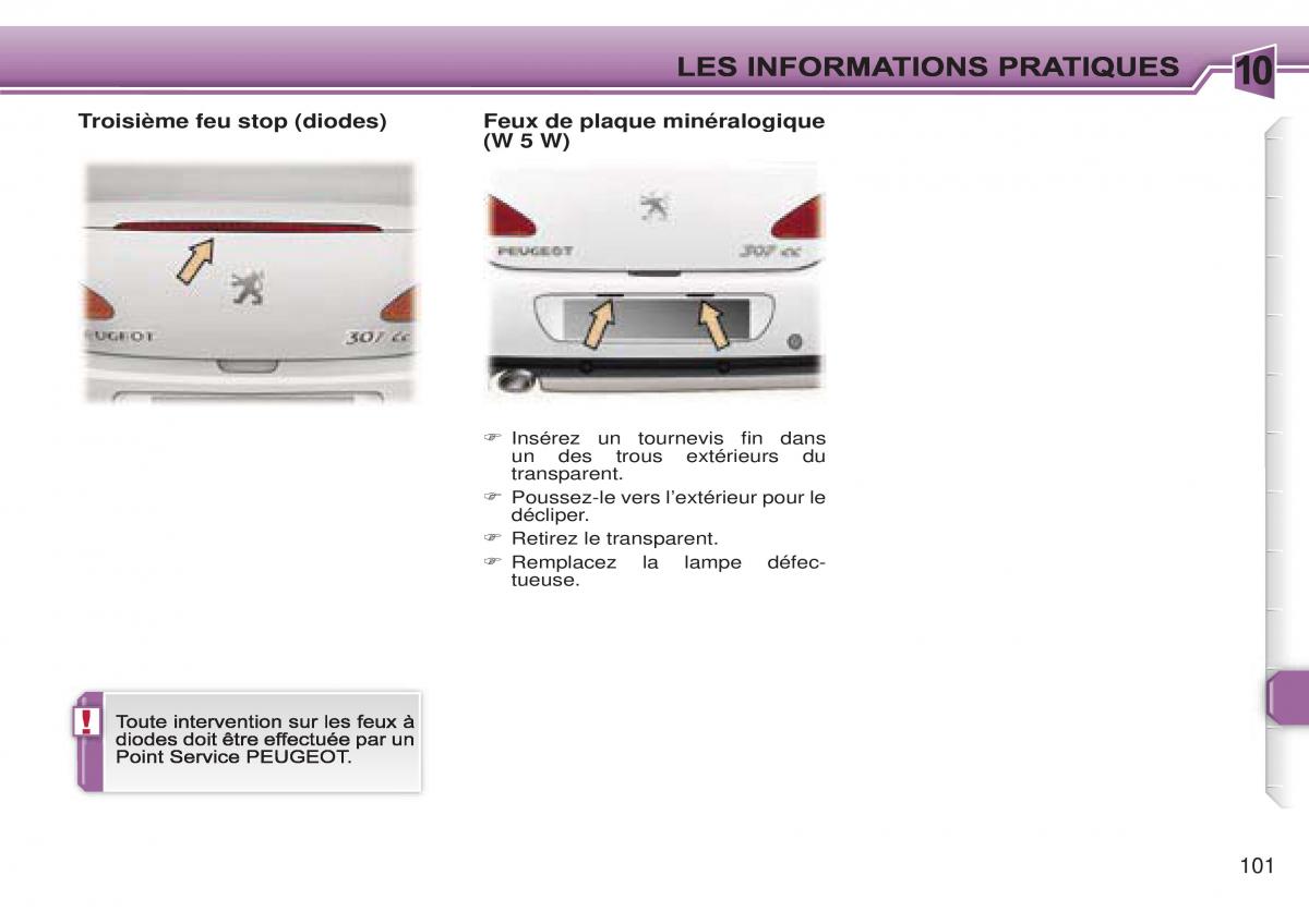 Peugeot 307 CC manuel du proprietaire / page 108