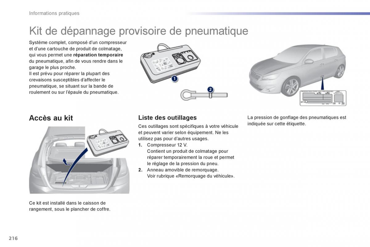 Peugeot 308 FL manuel du proprietaire / page 218