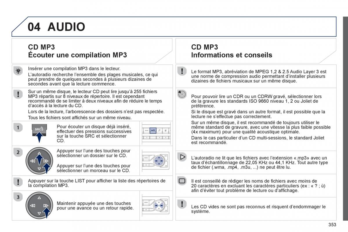 Peugeot 308 FL manuel du proprietaire / page 355