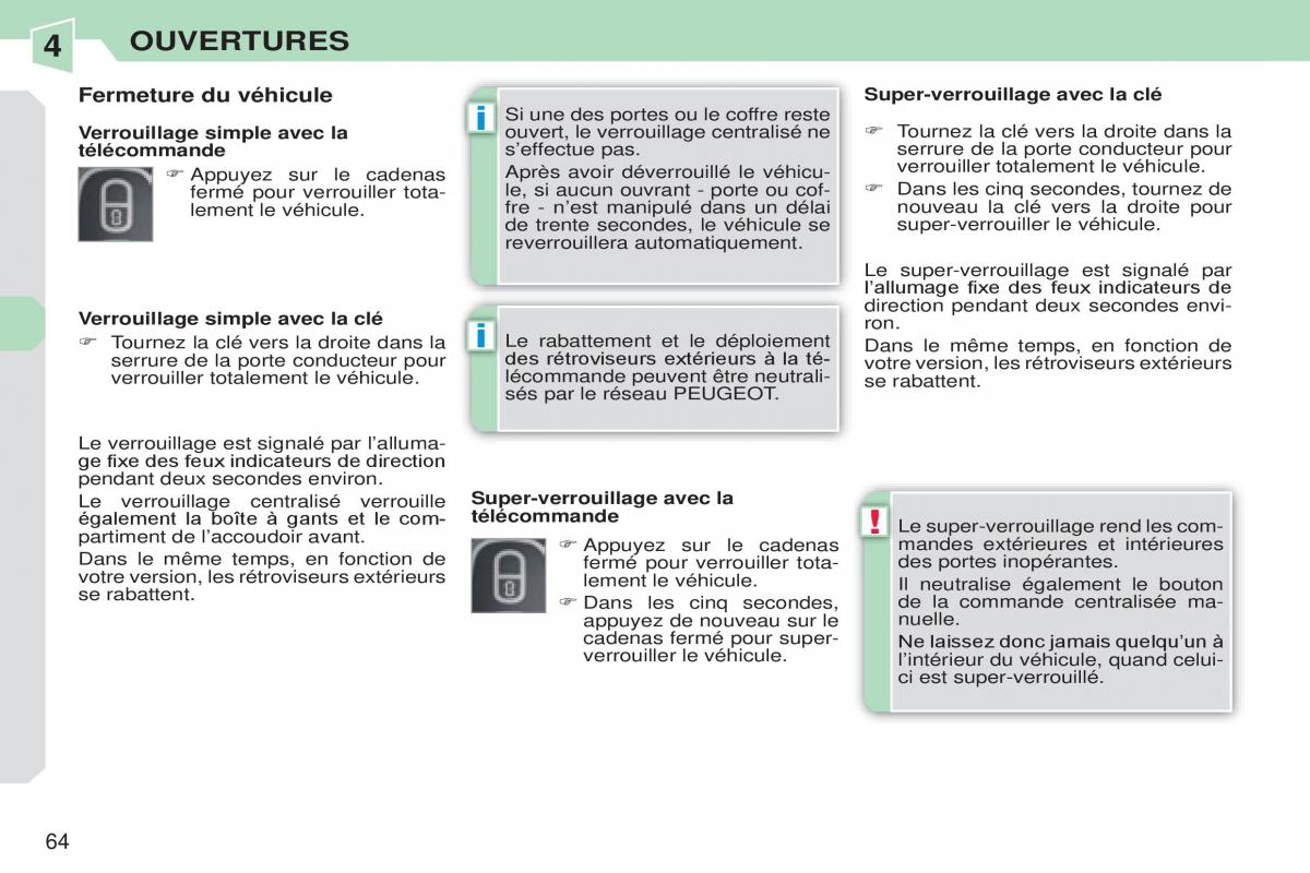 Peugeot 308 CC manuel du proprietaire / page 65