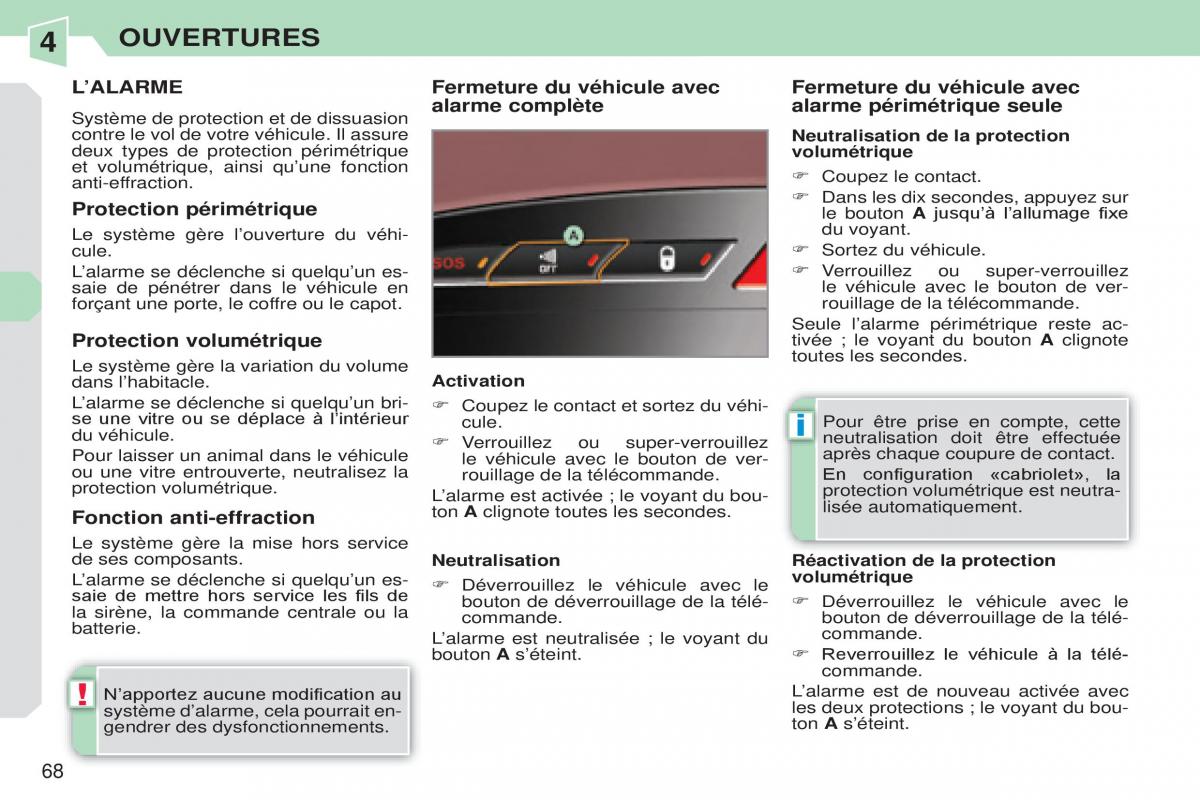 Peugeot 308 CC manuel du proprietaire / page 69