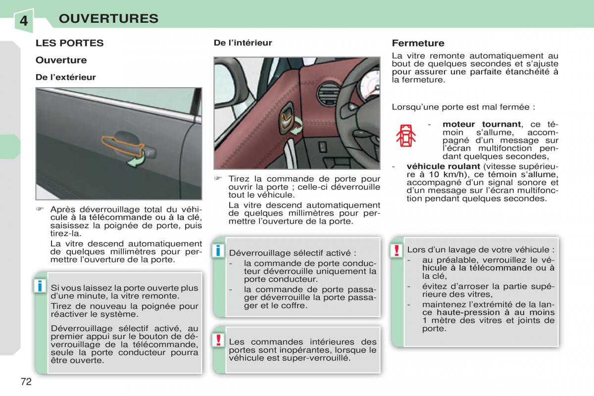 Peugeot 308 CC manuel du proprietaire / page 73