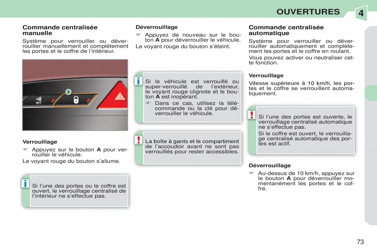 Peugeot 308 CC manuel du proprietaire / page 74