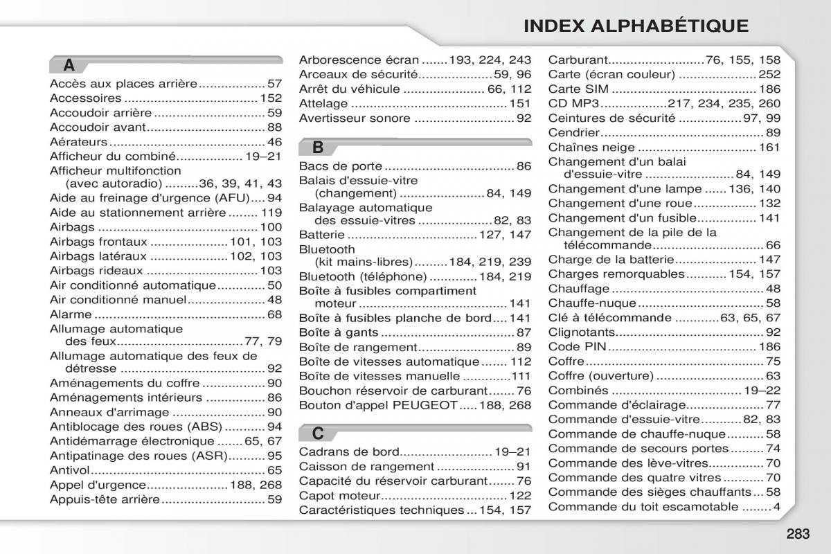 Peugeot 308 CC manuel du proprietaire / page 284