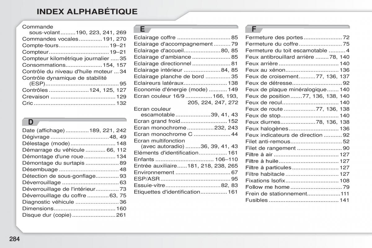 Peugeot 308 CC manuel du proprietaire / page 285