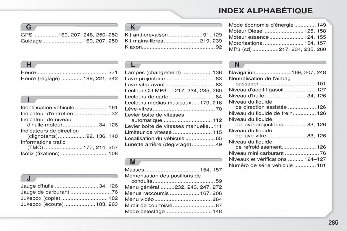 Peugeot 308 CC manuel du proprietaire / page 286