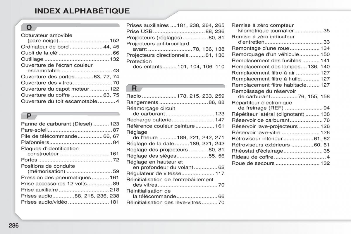 Peugeot 308 CC manuel du proprietaire / page 287