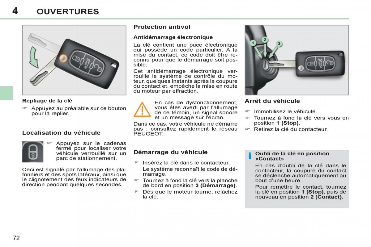 Peugeot 308 CC FL manuel du proprietaire / page 74