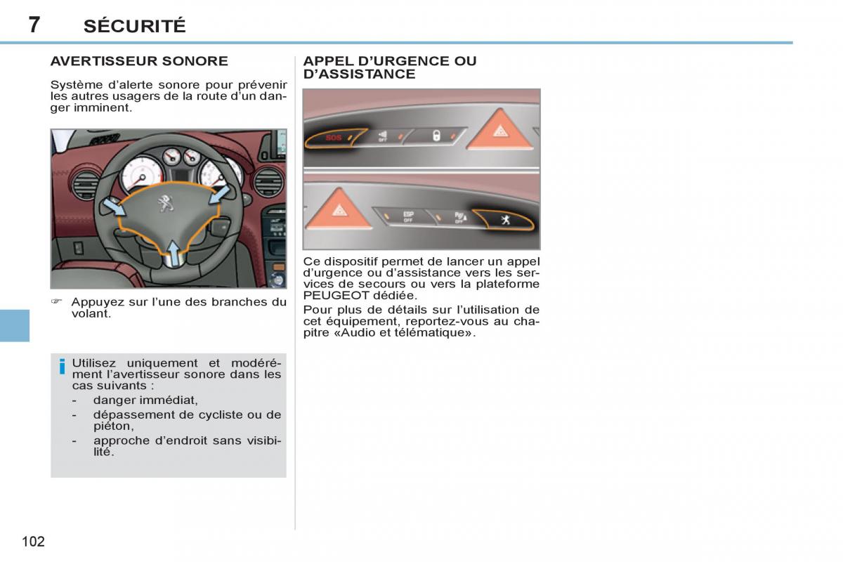 Peugeot 308 CC FL manuel du proprietaire / page 104