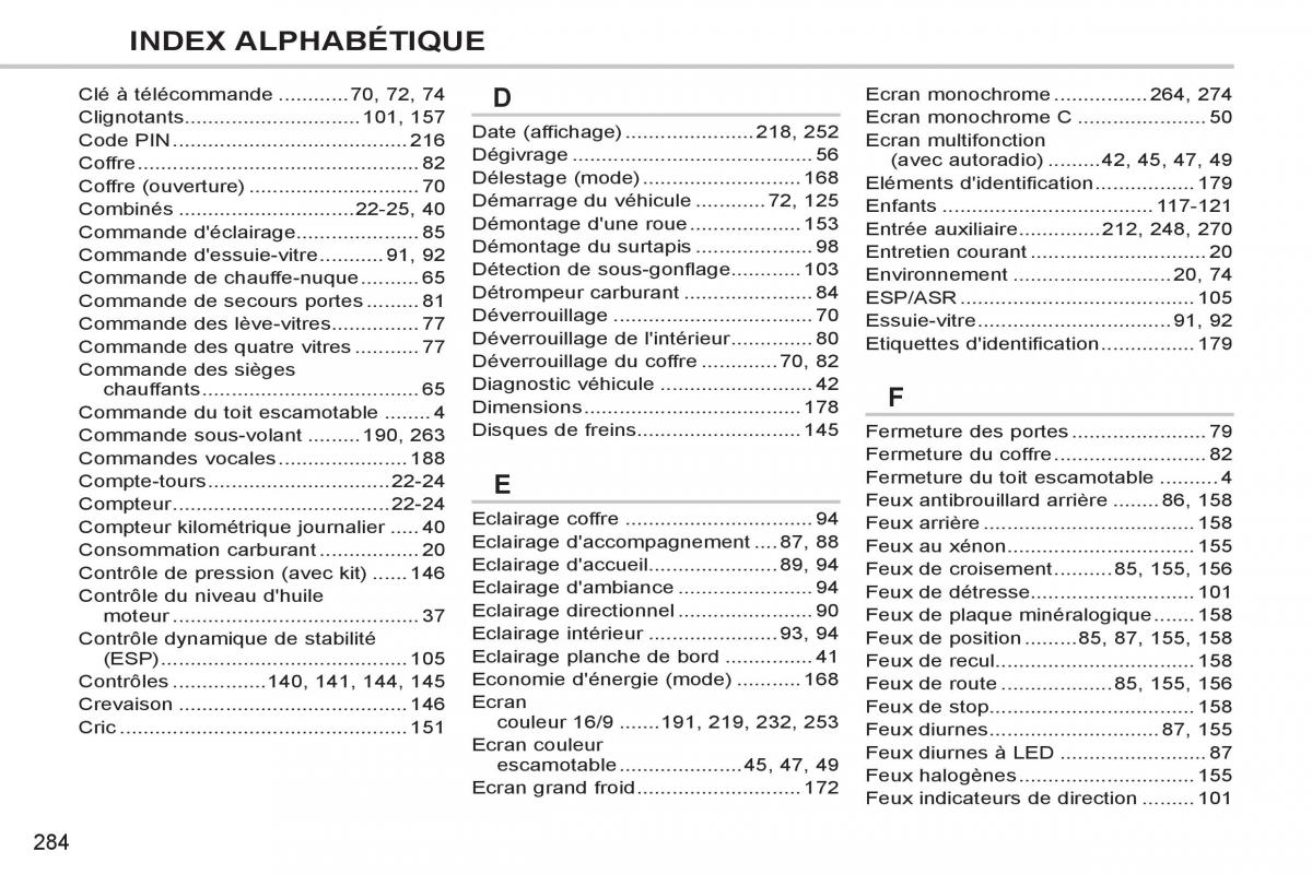 Peugeot 308 CC FL manuel du proprietaire / page 286